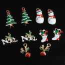 10 Pieces XMAS Christmas Charms Pendants Enamel Craft Key Rings Xmas Holiday Decor Ornament Santa Tree Snowman Holly Deer