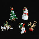 10 Pieces XMAS Christmas Charms Pendants Enamel Craft Key Rings Xmas Holiday Decor Ornament Santa Tree Snowman Holly Deer