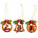 10 Pieces Christmas Tree Ornament Wood Bell Santa Claus Pattern Christmas Decorations