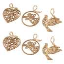 6 Pieces Christmas Wooden Pendants Ornaments Heart Bird Shapes Crafts DIY Home Party Decorations Xmas Tree Ornaments Kids Gifts