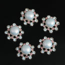 5 Pieces Flower Crystal Pearl Flatback Buttons Embellishments Jewelry Findings for Wedding Crafts 25mm
