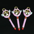 5 Pieces Pink Magic Wand Alloy Pendant Charms DIY Cute Jewelry Findings 41x17mm