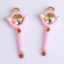 5 Pieces Pink Magic Wand Alloy Pendant Charms DIY Cute Jewelry Findings 41x17mm