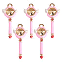 5 Pieces Pink Magic Wand Alloy Pendant Charms DIY Cute Jewelry Findings 41x17mm