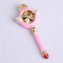 5 Pieces Pink Magic Wand Alloy Pendant Charms DIY Cute Jewelry Findings 41x17mm