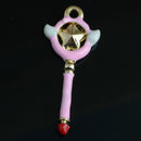 5 Pieces Pink Magic Wand Alloy Pendant Charms DIY Cute Jewelry Findings 41x17mm