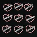 10 Pieces Pink Heart Shape Alloy Rhinestone Pendant Charms DIY Jewelry Findings