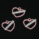 10 Pieces Pink Heart Shape Alloy Rhinestone Pendant Charms DIY Jewelry Findings