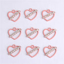 10 Pieces Pink Heart Shape Alloy Rhinestone Pendant Charms DIY Jewelry Findings