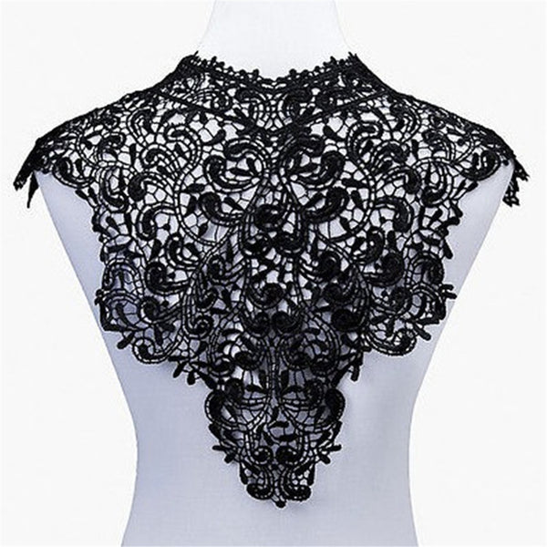 1 Piece Vintage Fashion Venise Floral Collar Lace Trim Patch Applique Sewing Crafts Black