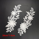 1 Pair White Flower Lace Trims Embroidery Sewing Bridal Dress Appliques DIY