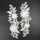 1 Pair White Flower Lace Trims Embroidery Sewing Bridal Dress Appliques DIY