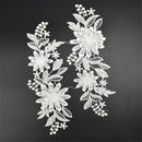 1 Pair White Flower Lace Trims Embroidery Sewing Bridal Dress Appliques DIY