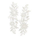 1 Pair White Flower Lace Trims Embroidery Sewing Bridal Dress Appliques DIY