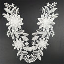 1 Pair White Flower Lace Trims Embroidery Sewing Bridal Dress Appliques DIY