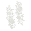 1 Pair White Flower Lace Trims Embroidery Sewing Bridal Dress Appliques DIY
