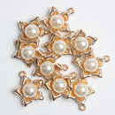 10 Pieces Alloy Flower Pearl Charms Pendant for DIY Jewelry Making Crafts Gold