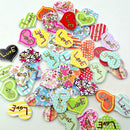 50 Pieces Love Printed Heart Shape Wooden Buttons for DIY Sewing Clothing Decoration Kids Crafts