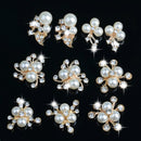 10 Pieces Assorted Pearl Diamante Flower Rhinestone Embellishments for DIY Craft