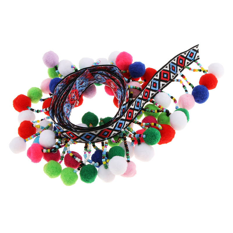 1 Yard Jacquard Beaded Pom Poms Tassel Lace Fabric Decorative Fringe Braid Trimming Ribbon Fabric DIY Embellishment Sewing Applique Accessories