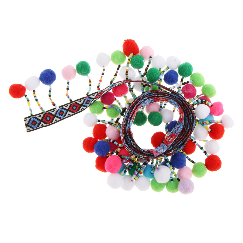 1 Yard Jacquard Beaded Pom Poms Tassel Lace Fabric Decorative Fringe Braid Trimming Ribbon Fabric DIY Embellishment Sewing Applique Accessories