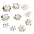 10 Pieces Mixed Diamond Flower Center Buttons Pearl Embellishment for Bouquet, DIY Wedding Craft, Scrapbooking Card, Flat back Rhinestone Embellishment