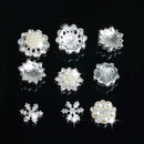 10 Pieces Mixed Diamond Flower Center Buttons Pearl Embellishment for Bouquet, DIY Wedding Craft, Scrapbooking Card, Flat back Rhinestone Embellishment