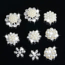 10 Pieces Mixed Diamond Flower Center Buttons Pearl Embellishment for Bouquet, DIY Wedding Craft, Scrapbooking Card, Flat back Rhinestone Embellishment