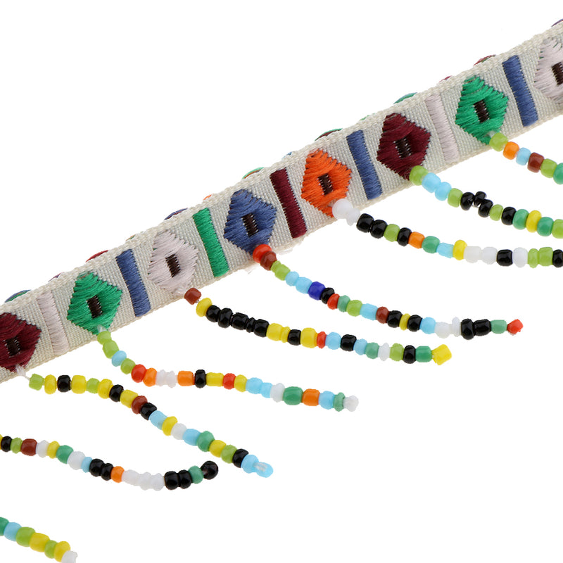 1 Yard Colorful National Style Glasses Beads Tassel Braid Jacquard Ribbon Trim Ribbon Sewing Embellishment for DIY Craft