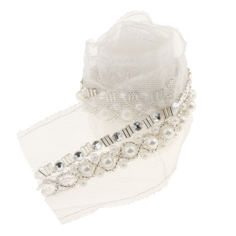 1 Yard Artificial Pearl Beaded Acrylic Crystal Bead Mesh Ribbon Sew on Collar Decorated Embellishment Sewing Accessories 2.17 inch Width