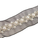 1Yard Pearl Beaded Embroidery Mesh Lace Trim Ribbon For Sewing Wedding Bridal Dress Decoration Black