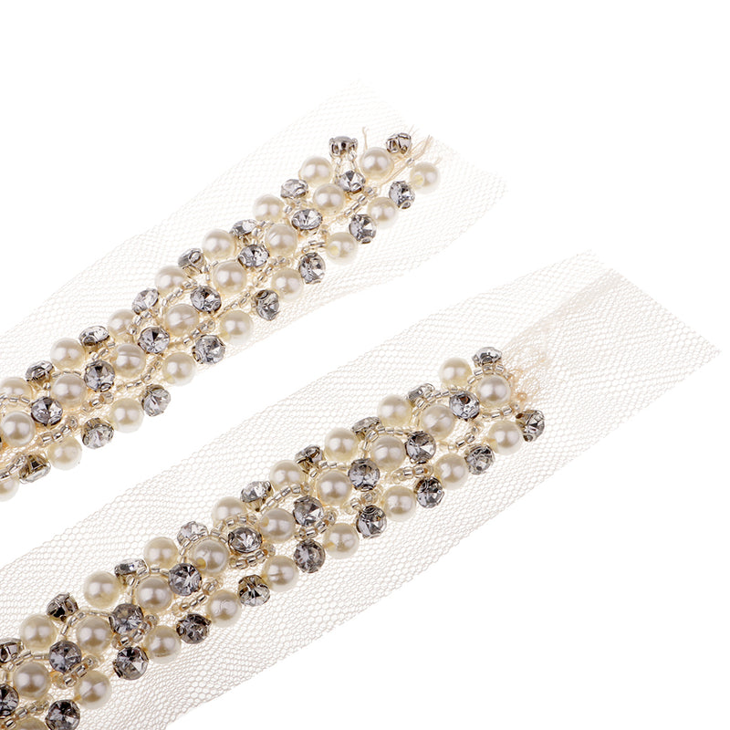 1 Yard Elegant Pearl Beaded Ribbon Sewing Trim Chain for Wedding Decoration White