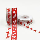 3x5 Yards 15mm Sheer Organza Ribbon with Love Heart Printed For Valentine's Day Gift Package Wrapping, Hair Bow Clips & Accessories Making, Crafting, Wedding