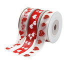 3x5 Yards 15mm Sheer Organza Ribbon with Love Heart Printed For Valentine's Day Gift Package Wrapping, Hair Bow Clips & Accessories Making, Crafting, Wedding