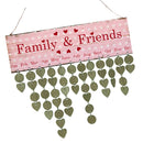 Family Friends Heart Reminder Calendar Wooden Board Plaque Hanging Decor