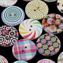 20 Piece Assorted Printed 2 Holes Wooden Buttons for Scrapbooking Craft 30mm