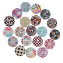 20 Piece Assorted Printed 2 Holes Wooden Buttons for Scrapbooking Craft 30mm