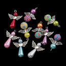 10 Piece Pearl Polymer Clay Angel Wings Charms Pendants for DIY Jewelry Key Ring Hanging Decoration