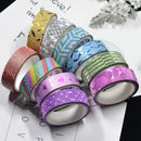 10 Rolls Mixed Glitter Washi Tape Stationery Scrapbooking Decorative Adhesive Tapes DIY Color Masking Tape School Supplies, 3 Meters x 15mm