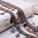 1 Yard Width 35mm Copper Charms Tassel Lace Trim Bohemian Jacquard Fabric Ribbon Beaded Fringe Drop Handmade Sewing Clothes Curtains Costumes Accessories