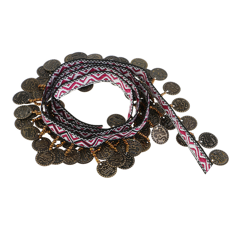 1 Yard Width 35mm Copper Charms Tassel Lace Trim Bohemian Jacquard Fabric Ribbon Beaded Fringe Drop Handmade Sewing Clothes Curtains Costumes Accessories