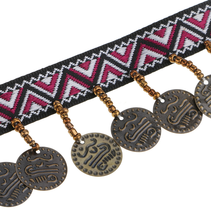 1 Yard Width 35mm Copper Charms Tassel Lace Trim Bohemian Jacquard Fabric Ribbon Beaded Fringe Drop Handmade Sewing Clothes Curtains Costumes Accessories