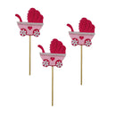 3 Pieces Felt Baby Stroller Shape Cake Toppers Baby Birthday Party Cake Picks Pink