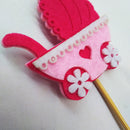 3 Pieces Felt Baby Stroller Shape Cake Toppers Baby Birthday Party Cake Picks Pink