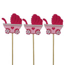 3 Pieces Felt Baby Stroller Shape Cake Toppers Baby Birthday Party Cake Picks Pink