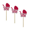 3 Pieces Felt Baby Stroller Shape Cake Toppers Baby Birthday Party Cake Picks Pink