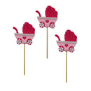 3 Pieces Felt Baby Stroller Shape Cake Toppers Baby Birthday Party Cake Picks Pink