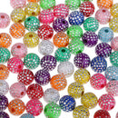 100Pcs Pretty Colorful Resin Beads Inlayed With Rhinestone for Jewelry Making Handcraft Accessories Beads 8mm