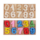 60 Pieces Natural Wood 0-9 Arabic Number Embellishment with Wood Box for Kids Educational Toys Games