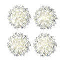 5 Pieces Beige Alloy Crystal Pearl Flower Buttons Jewelry Making Findings 32mm